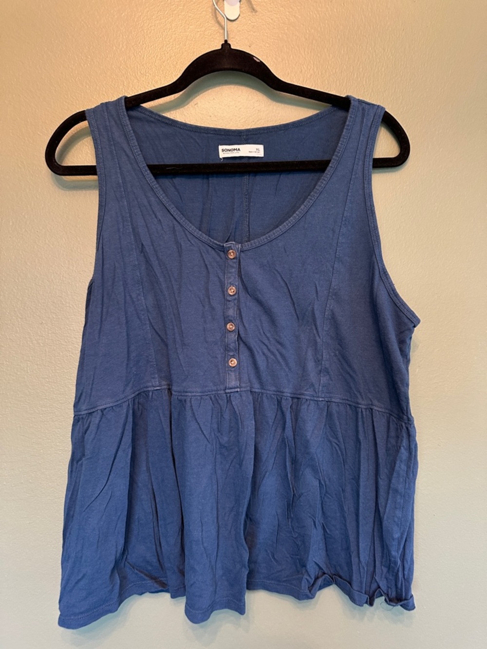 Sonoma Navy Sleeveless Henley Peplum Tank